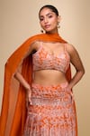 Buy_Samyukta Singhania_Orange Organza Round Neck Floral Lehenga Set 