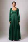 Buy_Samyukta Singhania_Green Satin, Organza Beads Round Neck Dark Anarkali With Dupatta _Online_at_Aza_Fashions
