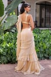 Shop_Foram Patel_Cream Organza V-neck Soft Pre-draped Saree Set _at_Aza_Fashions