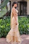 Foram Patel_Cream Organza V-neck Soft Pre-draped Saree Set _at_Aza_Fashions