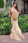 Buy_Foram Patel_Cream Organza V-neck Soft Pre-draped Saree Set 