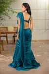 Shop_Foram Patel_Teal Organza Round Neck Green Pre-draped Saree Set _at_Aza_Fashions