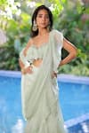 Foram Patel_Mint Organza Round Neck Green Designer Pre-draped Saree Set _Online_at_Aza_Fashions