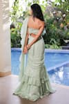 Shop_Foram Patel_Mint Organza Round Neck Green Designer Pre-draped Saree Set _at_Aza_Fashions