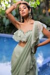 Shop_Foram Patel_Mint Organza Round Neck Green Designer Pre-draped Saree Set _Online_at_Aza_Fashions