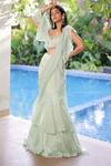 Foram Patel_Mint Organza Round Neck Green Designer Pre-draped Saree Set _at_Aza_Fashions
