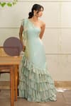 Shop_Foram Patel_Sky Blue Organza One Shoulder Designer Dress _Online_at_Aza_Fashions