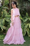 Foram Patel_Pink Organza Embroidery Halter Neck Pastel Designer Blouse And Skirt Set _at_Aza_Fashions