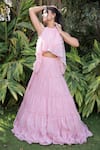 Buy_Foram Patel_Pink Organza Embroidery Halter Neck Pastel Designer Blouse And Skirt Set _at_Aza_Fashions