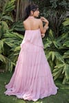 Shop_Foram Patel_Pink Organza Embroidery Halter Neck Pastel Designer Blouse And Skirt Set _at_Aza_Fashions