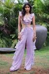 Buy_Foram Patel_Lilac Organza V-neck Ruffled Designer Jumpsuit _at_Aza_Fashions