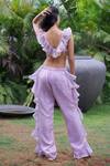 Shop_Foram Patel_Lilac Organza V-neck Ruffled Designer Jumpsuit _at_Aza_Fashions