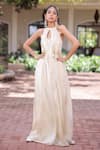 Buy_Foram Patel_Cream Organza Halter Neck Designer Soft Jumpsuit _at_Aza_Fashions