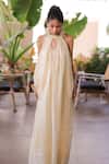 Foram Patel_Cream Organza Halter Neck Designer Soft Jumpsuit _Online_at_Aza_Fashions