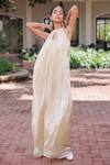 Buy_Foram Patel_Cream Organza Halter Neck Designer Soft Jumpsuit _Online_at_Aza_Fashions