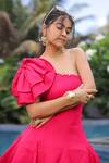 Foram Patel_Pink Rayon One Shoulder Designer Dress _Online_at_Aza_Fashions