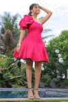 Buy_Foram Patel_Pink Rayon One Shoulder Designer Dress _Online_at_Aza_Fashions