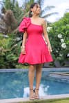 Shop_Foram Patel_Pink Rayon One Shoulder Designer Dress _Online_at_Aza_Fashions