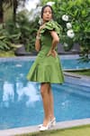 Foram Patel_Olive Green Rayon One Shoulder Designer Dress _Online_at_Aza_Fashions