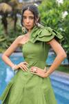Shop_Foram Patel_Olive Green Rayon One Shoulder Designer Dress _Online_at_Aza_Fashions