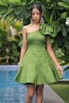 Foram Patel_Olive Green Rayon One Shoulder Designer Dress _at_Aza_Fashions