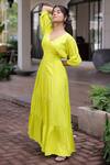 Foram Patel_Green Rayon V-neck Lime Designer Dress _at_Aza_Fashions
