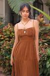 Foram Patel_Brown Rayon Round Neck Designer Dress _Online_at_Aza_Fashions
