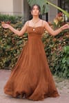Buy_Foram Patel_Brown Rayon Round Neck Designer Dress _at_Aza_Fashions