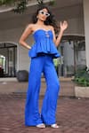 Shop_Foram Patel_Blue Rayon Sweetheart Neck Electric Designer Top And Pant Set _Online_at_Aza_Fashions