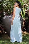 Shop_Foram Patel_Sky Blue Rayon Open , Bandeau Designer Jacket And Pant Set _at_Aza_Fashions
