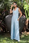Buy_Foram Patel_Sky Blue Rayon Open , Bandeau Designer Jacket And Pant Set _Online_at_Aza_Fashions