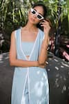Foram Patel_Sky Blue Rayon Open , Bandeau Designer Jacket And Pant Set _at_Aza_Fashions