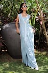 Buy_Foram Patel_Sky Blue Rayon Open , Bandeau Designer Jacket And Pant Set 