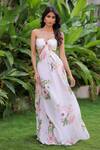 Buy_Foram Patel_White Georgette Halter Neck Floral Designer Dress _at_Aza_Fashions