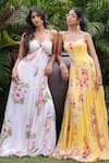 Foram Patel_White Georgette Halter Neck Floral Designer Dress _at_Aza_Fashions