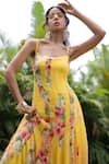 Foram Patel_Yellow Georgette Open Neck Floral Print Dress _Online_at_Aza_Fashions