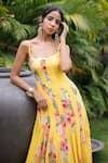 Shop_Foram Patel_Yellow Georgette Open Neck Floral Print Dress _Online_at_Aza_Fashions