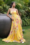 Buy_Foram Patel_Yellow Georgette Open Neck Floral Print Dress 