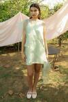 Shop_Marche_Green Organza Round Neck Pistachio Shift Dress _at_Aza_Fashions