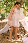 Marche_Purple Organza, Crepe Halter Neck Mauve Mini Tier Dress _Online_at_Aza_Fashions