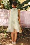 Shop_Marche_Green Organza, Crepe Halter Neck Mini Tier Dress _at_Aza_Fashions