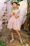 Buy_Marche_Purple Organza, Crepe Round Neck Mauve Mini Panelled Tier Dress _at_Aza_Fashions