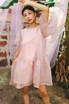 Buy_Marche_Purple Organza, Crepe Round Neck Mauve Mini Panelled Tier Dress _Online_at_Aza_Fashions