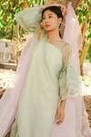 Buy_Marche_Green Organza, Crepe Round Neck Maxi Bow Dress _Online_at_Aza_Fashions