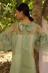 Shop_Marche_Green Organza, Crepe Round Neck Maxi Bow Dress _at_Aza_Fashions