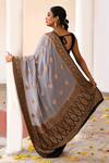 Shop_Naaritva India_Gray Crepe, Silk Zari Grey Banarasi Saree With Running Blouse _at_Aza_Fashions