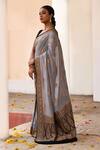Naaritva India_Gray Crepe, Silk Zari Grey Banarasi Saree With Running Blouse _Online_at_Aza_Fashions