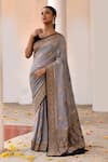 Buy_Naaritva India_Gray Crepe, Silk Zari Grey Banarasi Saree With Running Blouse _Online_at_Aza_Fashions