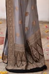 Naaritva India_Gray Crepe, Silk Zari Grey Banarasi Saree With Running Blouse _at_Aza_Fashions