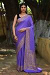 Buy_Naaritva India_Lavender Crepe, Silk Zari Banarasi Saree With Running Blouse _at_Aza_Fashions